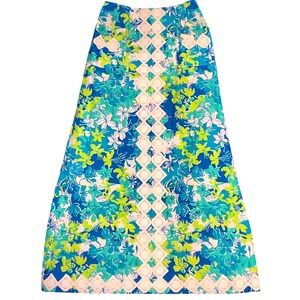 Vtg The Lilly Pulitzer Maxi Skirt Blue Green Floral A-Line Resort Beach Preppy S